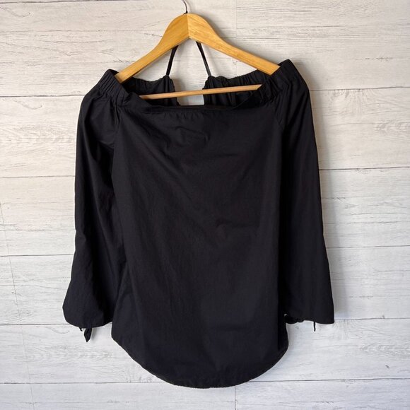 Free People Blouse Womens SZ S/P Black Show Me Some Shoulder Slit Sleeve Modern - Picture 4 of 14